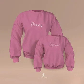 Kojenecká souprava Set mikin s balonovými rukávy a výšivkou MOMMY a JMÉNA DÍTĚTE Barva: Růžová, Velikost dítě: 9-12 měsíců, Velikost máma: M-L
