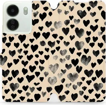 Pouzdro na mobilní telefon Flipové pouzdro Mobiwear - Xiaomi Redmi 13C / Poco C65 - VA51S Černá srdíčka (Knížkové flip pouzdro, obal, kryt na mobil Xiaomi Redmi 13C / Poco C65 - VA51S Černá srdíčka, materiál Umělá kůže + TPU - ochrana 360°, stojánek, silikonová vanička, magnetické)