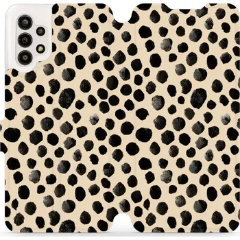 Pouzdro na mobilní telefon Flipové pouzdro Mobiwear - Samsung Galaxy A13 4G - VA50S Černé puntíky (Knížkové flip pouzdro, obal, kryt na mobil Samsung Galaxy A13 4G - VA50S Černé puntíky, materiál Umělá kůže + TPU - ochrana 360°, stojánek, silikonová vanička, magnetické zavírání)