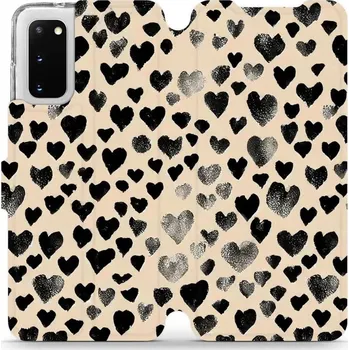 Pouzdro na mobilní telefon Flipové pouzdro Mobiwear - Samsung Galaxy S20 - VA51S Černá srdíčka (Knížkové flip pouzdro, obal, kryt na mobil Samsung Galaxy S20 - VA51S Černá srdíčka, materiál Umělá kůže + TPU - ochrana 360°, stojánek, silikonová vanička, magnetické zavírání)