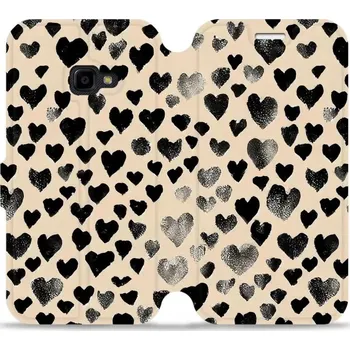 Pouzdro na mobilní telefon Flipové pouzdro Mobiwear - Samsung Galaxy Xcover 4 - VA51S Černá srdíčka (Knížkové flip pouzdro, obal, kryt na mobil Samsung Galaxy Xcover 4 - VA51S Černá srdíčka, materiál Umělá kůže + TPU - ochrana 360°, stojánek, silikonová vanička, magnetické zavírání