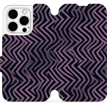 Pouzdro na mobilní telefon Flipové pouzdro Mobiwear - Apple iPhone 15 Pro - VA55S Fialové klikyháky (Knížkové flip pouzdro, obal, kryt na mobil Apple iPhone 15 Pro - VA55S Fialové klikyháky, materiál Umělá kůže + TPU - ochrana 360°, stojánek, silikonová vanička, magnetické zavírání