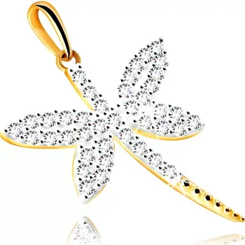 Přívěsek Přívěsek z kombinovaného zlata - vážka vykládaná třpytivými zirkony čiré barvy