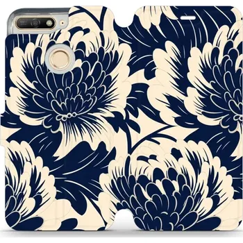 Pouzdro na mobilní telefon Flipové pouzdro Mobiwear - Huawei Y6 Prime 2018 / Honor 7A - VA40S Modré a béžové květy (Knížkové flip pouzdro, obal, kryt na mobil Huawei Y6 Prime 2018 / Honor 7A - VA40S Modré a béžové květy, materiál Umělá kůže + TPU - ochrana 360°, stojánek, silikonov