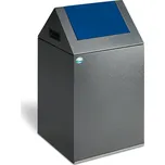 Nádoba na odpad, z ocelového plechu, samozhášecí, 43 litrů, šedá, modré víko, otvor pro vhazování