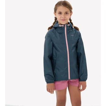 Pláštěnka QUECHUA Dětská turistická nepromokavá bunda na zip MH 100 7 LET MODRÁ|ŠEDÁ