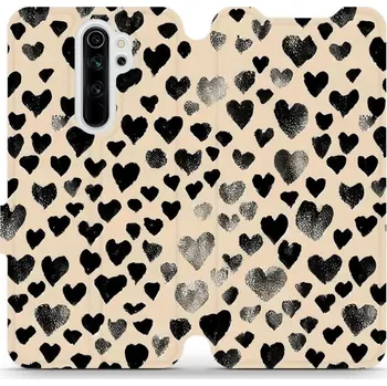 Pouzdro na mobilní telefon Flipové pouzdro Mobiwear - Xiaomi Redmi Note 8 Pro - VA51S Černá srdíčka (Knížkové flip pouzdro, obal, kryt na mobil Xiaomi Redmi Note 8 Pro - VA51S Černá srdíčka, materiál Umělá kůže + TPU - ochrana 360°, stojánek, silikonová vanička, magnetické zavírání
