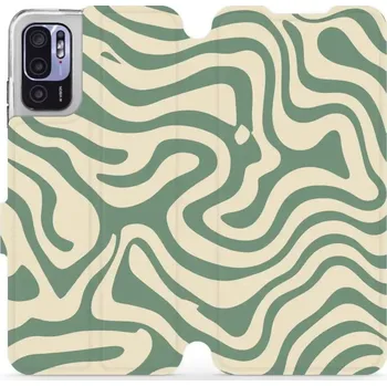 Pouzdro na mobilní telefon Flipové pouzdro Mobiwear - Xiaomi Redmi Note 10 5G - VA57S Zelené a béžové zkrouceniny (Knížkové flip pouzdro, obal, kryt na mobil Xiaomi Redmi Note 10 5G - VA57S Zelené a béžové zkrouceniny, materiál Umělá kůže + TPU - ochrana 360°, stojánek, silikonová)