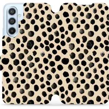 Pouzdro na mobilní telefon Flipové pouzdro Mobiwear - Samsung Galaxy A54 5G - VA50S Černé puntíky (Knížkové flip pouzdro, obal, kryt na mobil Samsung Galaxy A54 5G - VA50S Černé puntíky, materiál Umělá kůže + TPU - ochrana 360°, stojánek, silikonová vanička, magnetické zavírání)