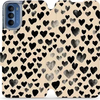 Pouzdro na mobilní telefon Flipové pouzdro Mobiwear - Motorola Moto G41 - VA51S Černá srdíčka (Knížkové flip pouzdro, obal, kryt na mobil Motorola Moto G41 - VA51S Černá srdíčka, materiál Umělá kůže + TPU - ochrana 360°, stojánek, silikonová vanička, magnetické zavírání)