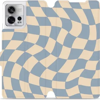 Pouzdro na mobilní telefon Flipové pouzdro Mobiwear - Motorola Edge 30 Fusion - VA59S Modrá a béžová šachovnice (Knížkové flip pouzdro, obal, kryt na mobil Motorola Edge 30 Fusion - VA59S Modrá a béžová šachovnice, materiál Umělá kůže + TPU - ochrana 360°, stojánek, silikonová)