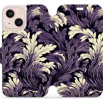 Pouzdro na mobilní telefon Flipové pouzdro Mobiwear - Apple iPhone 13 Mini - VA46S Fialové rostliny (Knížkové flip pouzdro, obal, kryt na mobil Apple iPhone 13 Mini - VA46S Fialové rostliny, materiál Umělá kůže + TPU - ochrana 360°, stojánek, silikonová vanička, magnetické zavírání