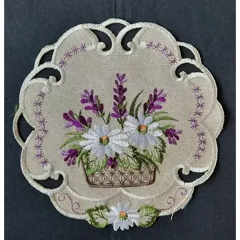 ubrus UBRUS vyšívaný prům. 19cm košík s květy a levandule
