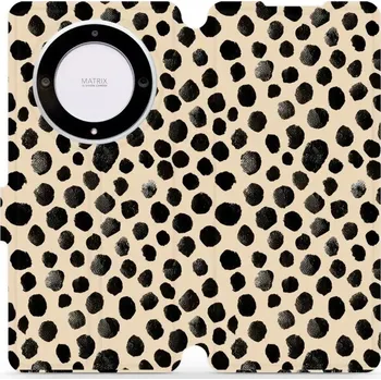 Pouzdro na mobilní telefon Flipové pouzdro Mobiwear - Honor Magic5 Lite 5G - VA50S Černé puntíky (Knížkové flip pouzdro, obal, kryt na mobil Honor Magic5 Lite 5G - VA50S Černé puntíky, materiál Umělá kůže + TPU - ochrana 360°, stojánek, silikonová vanička, magnetické zavírání)