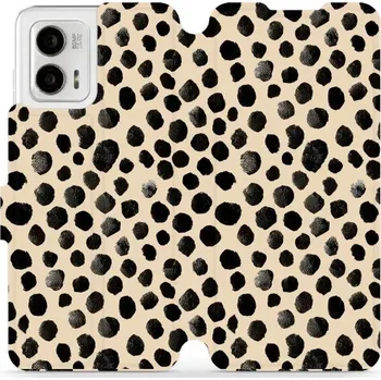 Pouzdro na mobilní telefon Flipové pouzdro Mobiwear - Motorola Moto G73 5G - VA50S Černé puntíky (Knížkové flip pouzdro, obal, kryt na mobil Motorola Moto G73 5G - VA50S Černé puntíky, materiál Umělá kůže + TPU - ochrana 360°, stojánek, silikonová vanička, magnetické zavírání)