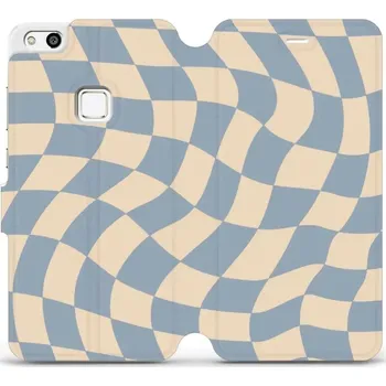 Pouzdro na mobilní telefon Flipové pouzdro Mobiwear - Huawei P10 Lite - VA59S Modrá a béžová šachovnice (Knížkové flip pouzdro, obal, kryt na mobil Huawei P10 Lite - VA59S Modrá a béžová šachovnice, materiál Umělá kůže + TPU - ochrana 360°, stojánek, silikonová vanička, magnetické)