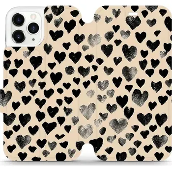Pouzdro na mobilní telefon Flipové pouzdro Mobiwear - Apple iPhone 11 Pro - VA51S Černá srdíčka (Knížkové flip pouzdro, obal, kryt na mobil Apple iPhone 11 Pro - VA51S Černá srdíčka, materiál Umělá kůže + TPU - ochrana 360°, stojánek, silikonová vanička, magnetické zavírání)