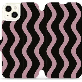 Pouzdro na mobilní telefon Flipové pouzdro Mobiwear - Apple iPhone 15 Plus - VA54S Fialové vlnky (Knížkové flip pouzdro, obal, kryt na mobil Apple iPhone 15 Plus - VA54S Fialové vlnky, materiál Umělá kůže + TPU - ochrana 360°, stojánek, silikonová vanička, magnetické zavírání)