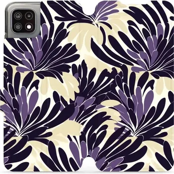 Pouzdro na mobilní telefon Flipové pouzdro Mobiwear - Samsung Galaxy A22 5G - VA47S Fialová flóra (Knížkové flip pouzdro, obal, kryt na mobil Samsung Galaxy A22 5G - VA47S Fialová flóra, materiál Umělá kůže + TPU - ochrana 360°, stojánek, silikonová vanička, magnetické zavírání)