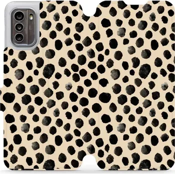 Pouzdro na mobilní telefon Flipové pouzdro Mobiwear - Nokia G60 5G - VA50S Černé puntíky (Knížkové flip pouzdro, obal, kryt na mobil Nokia G60 5G - VA50S Černé puntíky, materiál Umělá kůže + TPU - ochrana 360°, stojánek, silikonová vanička, magnetické zavírání)