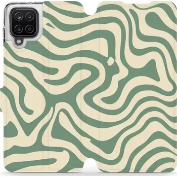 Pouzdro na mobilní telefon Flipové pouzdro Mobiwear - Samsung Galaxy A12 / M12 - VA57S Zelené a béžové zkrouceniny (Knížkové flip pouzdro, obal, kryt na mobil Samsung Galaxy A12 / M12 - VA57S Zelené a béžové zkrouceniny, materiál Umělá kůže + TPU - ochrana 360°, stojánek, silikonov