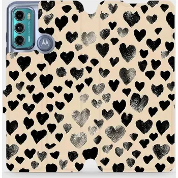 Pouzdro na mobilní telefon Flipové pouzdro Mobiwear - Motorola Moto G60 - VA51S Černá srdíčka (Knížkové flip pouzdro, obal, kryt na mobil Motorola Moto G60 - VA51S Černá srdíčka, materiál Umělá kůže + TPU - ochrana 360°, stojánek, silikonová vanička, magnetické zavírání)