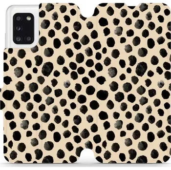 Pouzdro na mobilní telefon Flipové pouzdro Mobiwear - Samsung Galaxy A31 - VA50S Černé puntíky (Knížkové flip pouzdro, obal, kryt na mobil Samsung Galaxy A31 - VA50S Černé puntíky, materiál Umělá kůže + TPU - ochrana 360°, stojánek, silikonová vanička, magnetické zavírání)