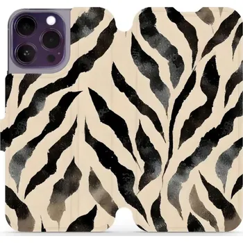 Pouzdro na mobilní telefon Flipové pouzdro Mobiwear - Apple iPhone 14 Pro Max - VA53S Zebří (Knížkové flip pouzdro, obal, kryt na mobil Apple iPhone 14 Pro Max - VA53S Zebří, materiál Umělá kůže + TPU - ochrana 360°, stojánek, silikonová vanička, magnetické zavírání)