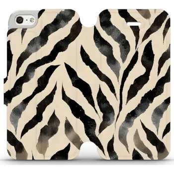 Pouzdro na mobilní telefon Flipové pouzdro Mobiwear - Apple iPhone 5 / 5S / SE - VA53S Zebří (Knížkové flip pouzdro, obal, kryt na mobil Apple iPhone 5 / 5S / SE - VA53S Zebří, materiál Umělá kůže + TPU - ochrana 360°, stojánek, silikonová vanička, magnetické zavírání)