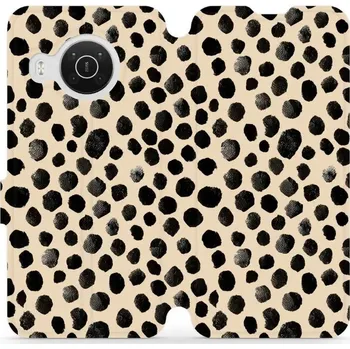 Pouzdro na mobilní telefon Flipové pouzdro Mobiwear - Nokia X10 - VA50S Černé puntíky (Knížkové flip pouzdro, obal, kryt na mobil Nokia X10 - VA50S Černé puntíky, materiál Umělá kůže + TPU - ochrana 360°, stojánek, silikonová vanička, magnetické zavírání)