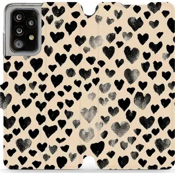 Pouzdro na mobilní telefon Flipové pouzdro Mobiwear - Samsung Galaxy A52 / A52S 5G - VA51S Černá srdíčka (Knížkové flip pouzdro, obal, kryt na mobil Samsung Galaxy A52 / A52S 5G - VA51S Černá srdíčka, materiál Umělá kůže + TPU - ochrana 360°, stojánek, silikonová vanička, magnetick