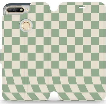 Pouzdro na mobilní telefon Flipové pouzdro Mobiwear - Huawei Y6 Prime 2018 / Honor 7A - VA58S Zelená a béžová šachovnice (Knížkové flip pouzdro, obal, kryt na mobil Huawei Y6 Prime 2018 / Honor 7A - VA58S Zelená a béžová šachovnice, materiál Umělá kůže + TPU - ochrana 360°, stojáne