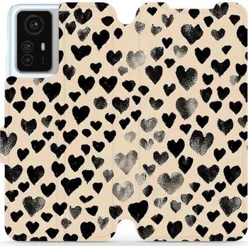 Pouzdro na mobilní telefon Flipové pouzdro Mobiwear - Xiaomi Redmi Note 12S - VA51S Černá srdíčka (Knížkové flip pouzdro, obal, kryt na mobil Xiaomi Redmi Note 12S - VA51S Černá srdíčka, materiál Umělá kůže + TPU - ochrana 360°, stojánek, silikonová vanička, magnetické zavírání)