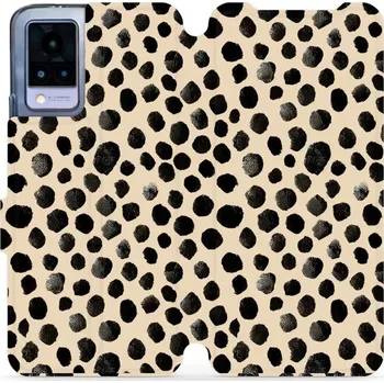 Pouzdro na mobilní telefon Flipové pouzdro Mobiwear - Vivo V21 5G - VA50S Černé puntíky (Knížkové flip pouzdro, obal, kryt na mobil Vivo V21 5G - VA50S Černé puntíky, materiál Umělá kůže + TPU - ochrana 360°, stojánek, silikonová vanička, magnetické zavírání)