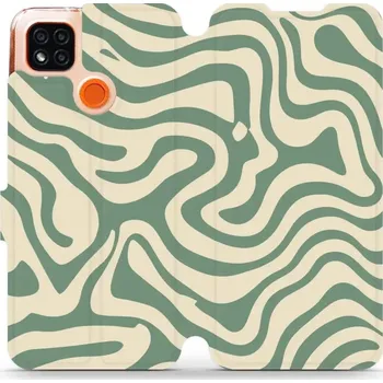 Pouzdro na mobilní telefon Flipové pouzdro Mobiwear - Xiaomi Redmi 9C - VA57S Zelené a béžové zkrouceniny (Knížkové flip pouzdro, obal, kryt na mobil Xiaomi Redmi 9C - VA57S Zelené a béžové zkrouceniny, materiál Umělá kůže + TPU - ochrana 360°, stojánek, silikonová vanička,)