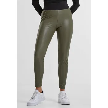 Dámské legíny Urban Classics Solidní legíny z imitace kůže s vysokým pasem Barva: zelená olivová, Velikost: M