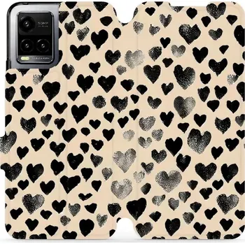 Pouzdro na mobilní telefon Flipové pouzdro Mobiwear - Vivo Y33S - VA51S Černá srdíčka (Knížkové flip pouzdro, obal, kryt na mobil Vivo Y33S - VA51S Černá srdíčka, materiál Umělá kůže + TPU - ochrana 360°, stojánek, silikonová vanička, magnetické zavírání)
