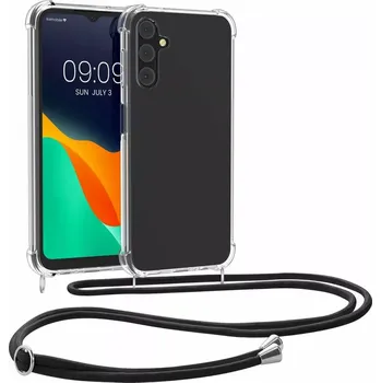 Telefonní příslušenství Pevné silikonové pouzdro kwmobile Crossbody na mobil Samsung Galaxy A14 5G / LTE s popruhem přes rameno - čiré (Silikonový kryt či obal s popruhem kwmobile Crossbodyna mobil Samsung Galaxy A14 5G / LTE čiré)