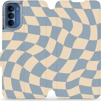 Pouzdro na mobilní telefon Flipové pouzdro Mobiwear - Motorola Moto G41 - VA59S Modrá a béžová šachovnice (Knížkové flip pouzdro, obal, kryt na mobil Motorola Moto G41 - VA59S Modrá a béžová šachovnice, materiál Umělá kůže + TPU - ochrana 360°, stojánek, silikonová vanička,)