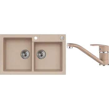 Alveus Set Rock 90 Granitový dřez dvojitý 780x480 mm+ baterie Nina 55, béžová, SETA180