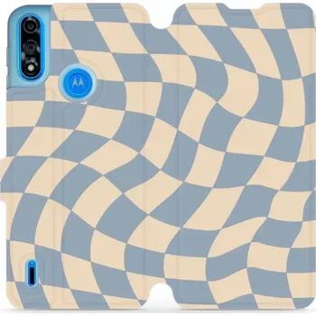 Pouzdro na mobilní telefon Flipové pouzdro Mobiwear - Motorola Moto E7 Power - VA59S Modrá a béžová šachovnice (Knížkové flip pouzdro, obal, kryt na mobil Motorola Moto E7 Power - VA59S Modrá a béžová šachovnice, materiál Umělá kůže + TPU - ochrana 360°, stojánek, silikonová vaničk