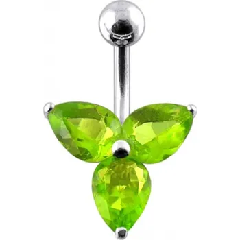 Piercing Šperky4U Stříbrný piercing do pupíku - kytička, světle zelené zirkony - BP01023-G