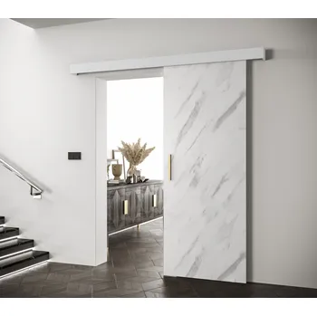 Předsíňová stěna Posuvné dveře Salwador I Dveře: Bílý Marmur, Pásky / úchyty: Zlatý, Horní pojezdová lišta: Bílá