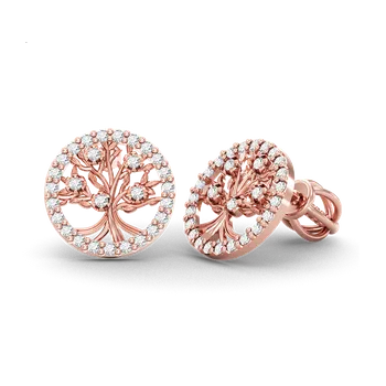 Náušnice SOLUNA VIDA zlaté DIAMANTOVÉ náušnice STROM ŽIVOTA růžové zlato na šroubek