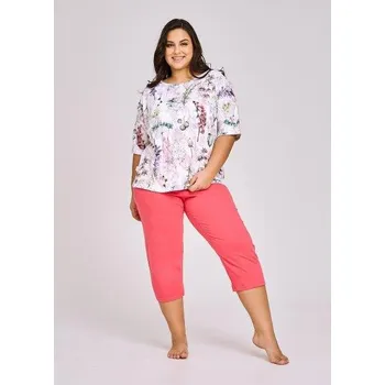 Dámské pyžamo Taro, dámské pyžamo 3157-Olive, krátký rukáv, béžová. vel. 6XL