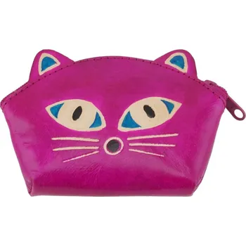 Kožená peněženka na drobné Kočka magenta 10 x 8 cm