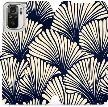 Pouzdro na mobilní telefon Flipové pouzdro Mobiwear - Xiaomi Redmi Note 10 / 10S - VA41S Béžové květy na modré (Knížkové flip pouzdro, obal, kryt na mobil Xiaomi Redmi Note 10 / 10S - VA41S Béžové květy na modré, materiál Umělá kůže + TPU - ochrana 360°, stojánek, silikonová vaničk