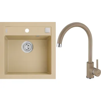Granitový dřez Alveus Set Formic 20 Granitový dřez bez odkapu 520x510 mm+ baterie Roxa 55, béžová, SETA22303