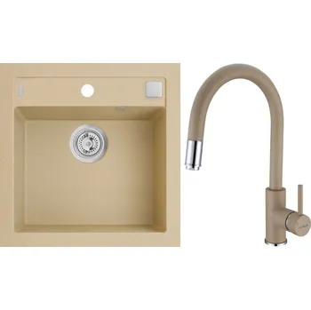 Granitový dřez Alveus Set Formic 20 Granitový dřez bez odkapu 520x510 mm+ baterie Delos 55, béžová, SETA22307