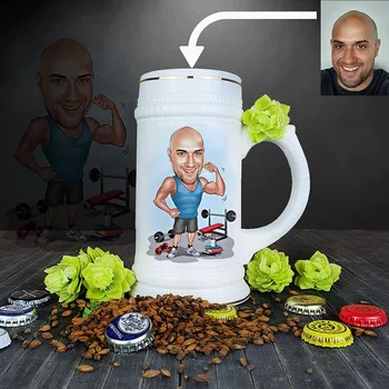 Dárkový potravinový koš Persi - Vtipný dárek pro kulturisty k narozeninám, vánocům | Pivní půllitr s potiskem posilovna